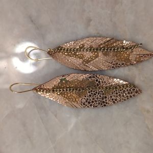 gold feather fringe earrings